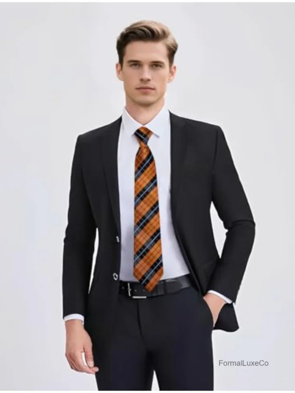 Silk Plaid Tie Set with Pocket Square Cufflinks Lapel Pin Tie Clip
